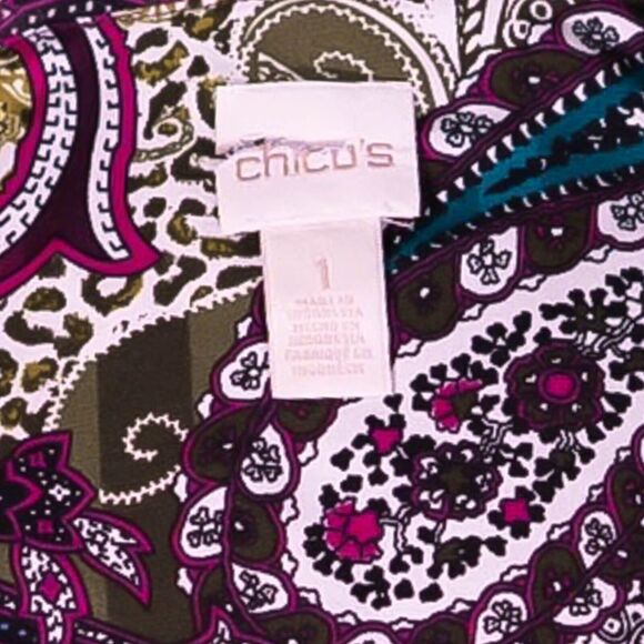 Chico's Women's Blouse Multicolor Paisley Stretch Ruffle V-Neck Shirt Top 1 M/8 - Picture 3 of 8